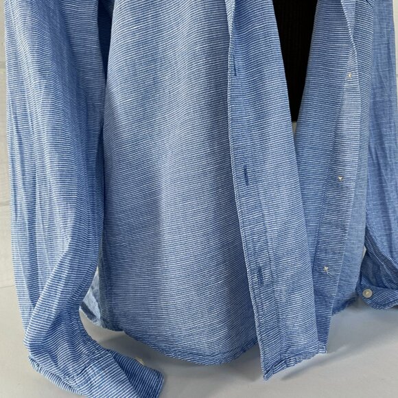 GAP Boyfriend Seersucker Stripe Button Down Shirt L Blue Classic Preppy Nautical - Picture 12 of 12